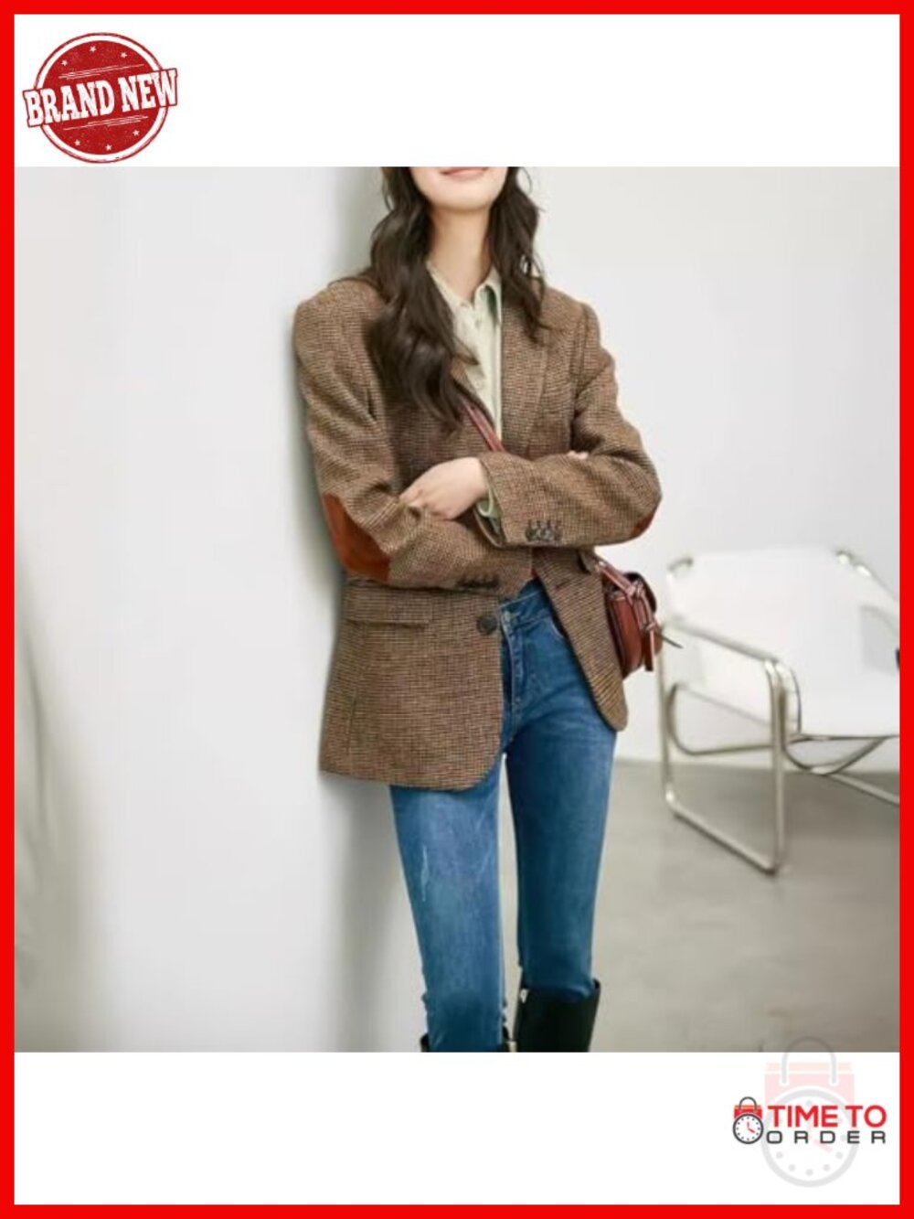 Women's Wool Blend Plaid Blazer Jacket Business Casual Work Coat - Picture 6 of 6